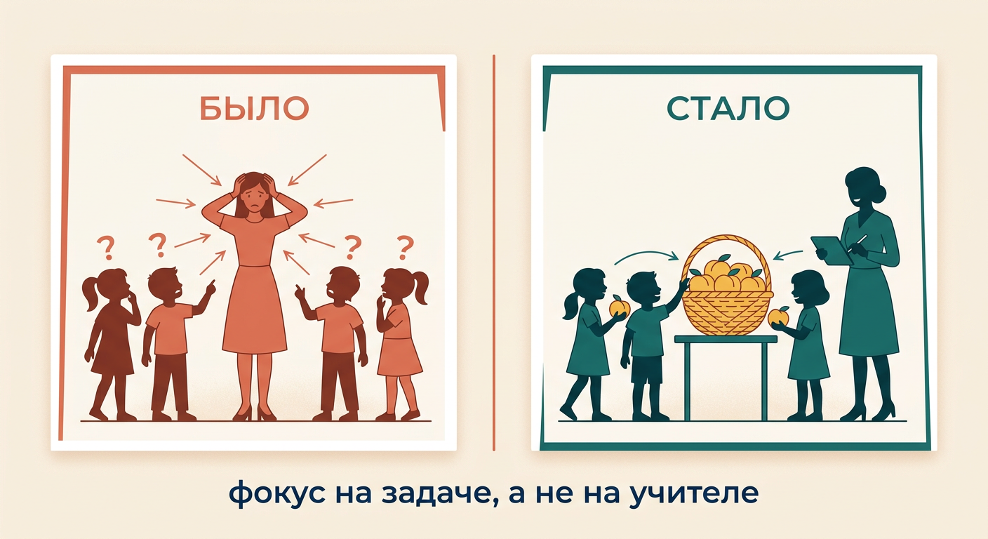 Внешняя задача: было — фокус на учителе, стало — фокус на задаче